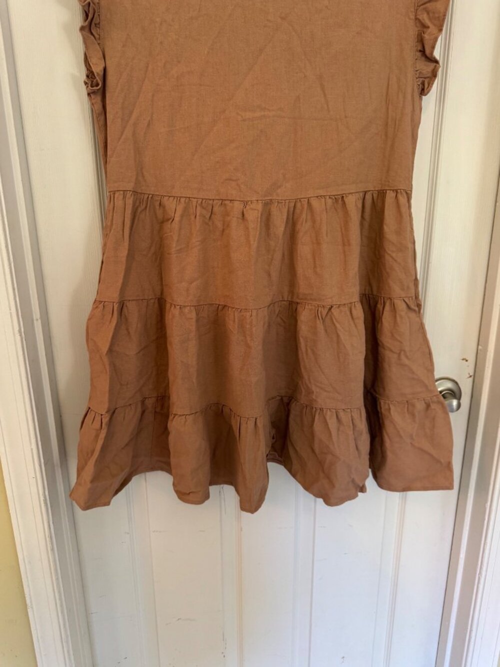 Adyson Parker Linen Blend Cap Sleeve Brown Baby Doll Mini Dress Size Medium - Picture 9 of 11